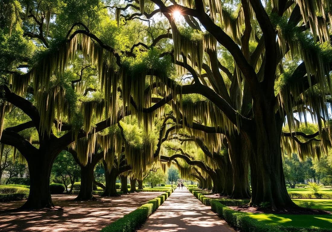 Live oak canopy and brick path in Forsyth Park